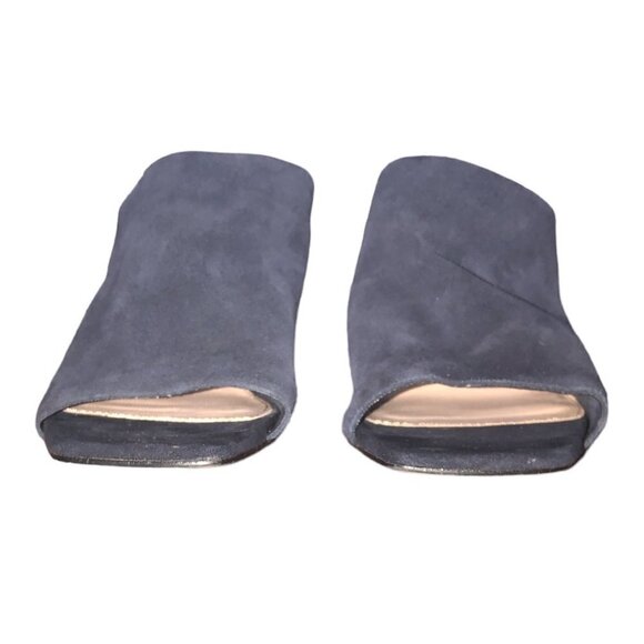 ZARA WOMAN Mule Heels Women's Size 6.5 Blue Square Toe Slip On  Faux Suede - Picture 3 of 12